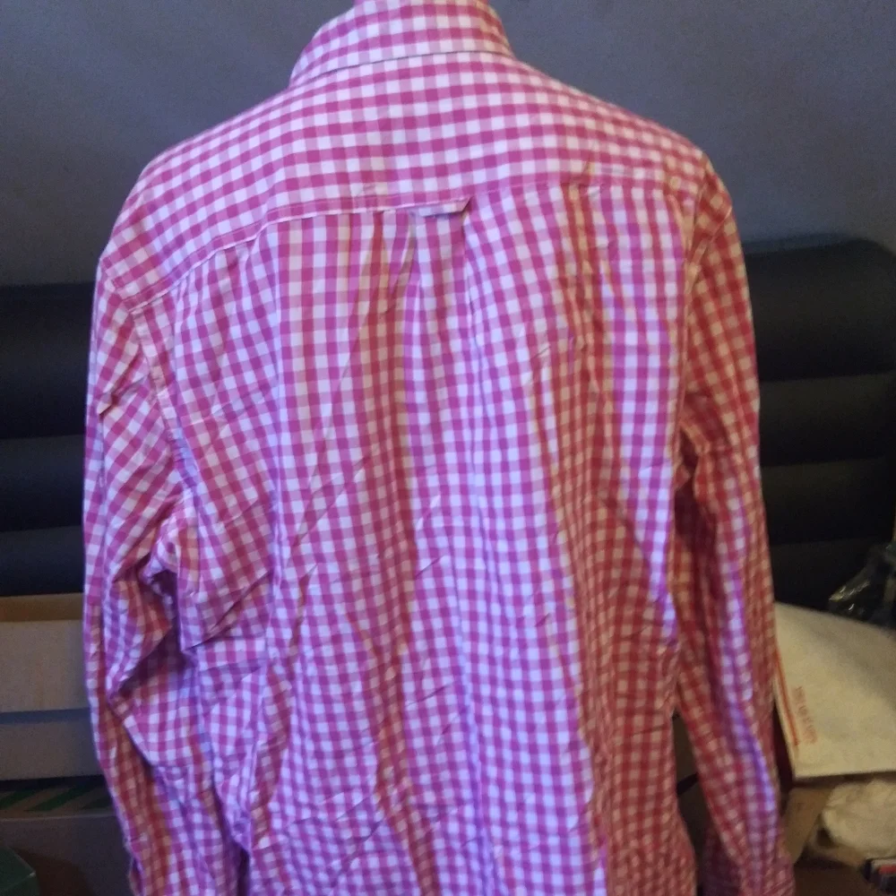 CHAPS Pink & White Buttons Gingham Long Sleeves Shirt XL Easy Care - Picture 10 of 11